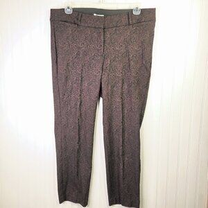 Lane Bryant Pants Womens 16 Brown Paisley Jacquard Ponte Trouser Stretch Office